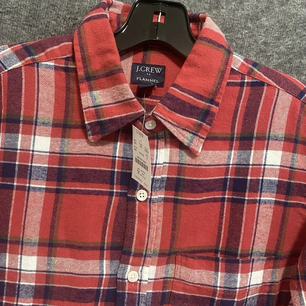 NEW J Crew Flannel Shirt Men S Red Blue Plaid Long Sleeve Button Up Work Outdoor